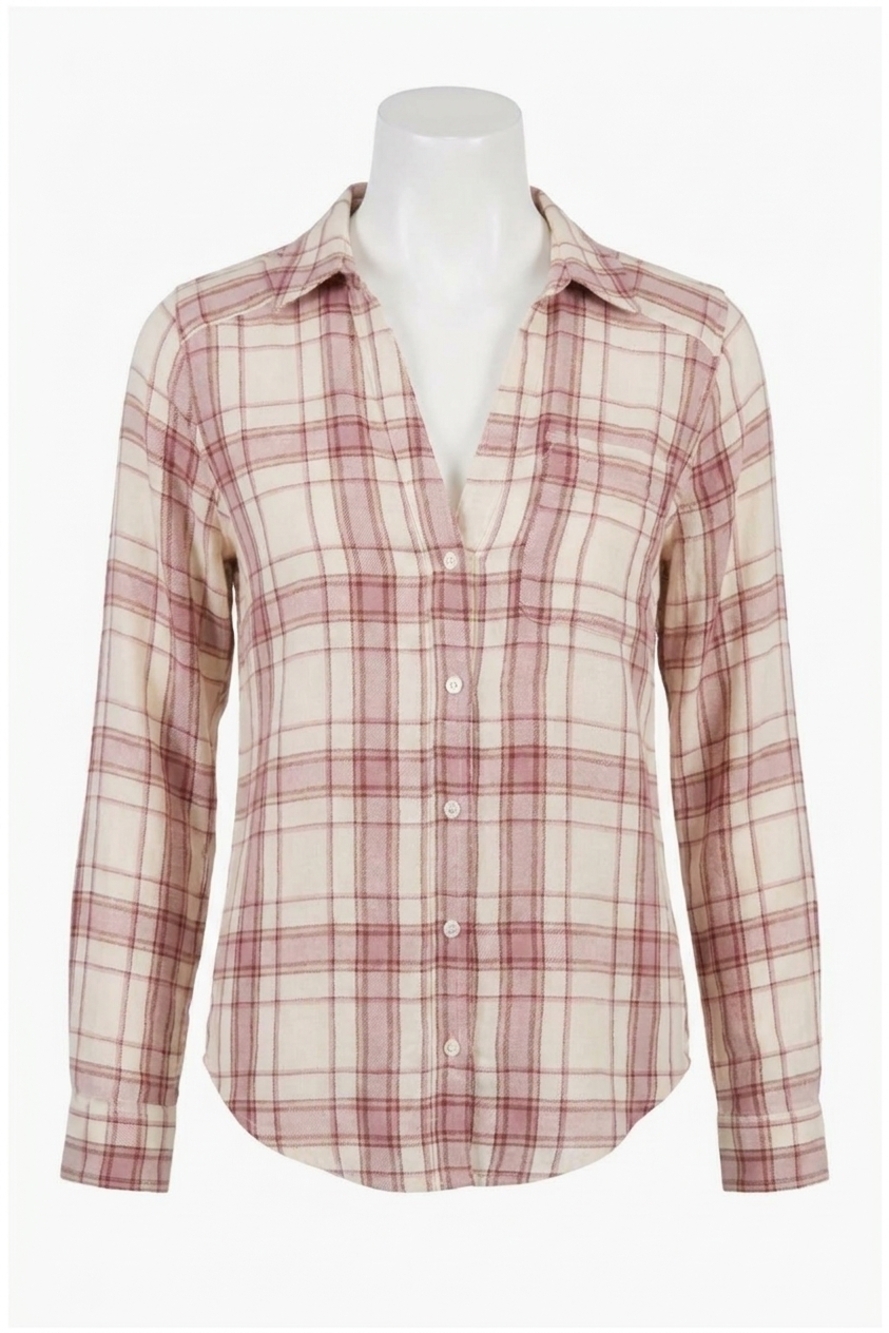 NEW PAIGE neve plaid longsleeves in cream mauve multi